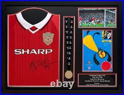 Framed Solskjaer & Sheringham Signed Manchester United Treble 99 Shirt Proof Coa Framed Solskjaer & Sheringham Signed Manchester United Treble 99 Shirt Proof Coa