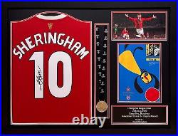Framed Teddy Sheringham Signed Manchester United Shirt & Champions League Medal Framed Teddy Sheringham Signed Manchester United Shirt & Champions League Medal