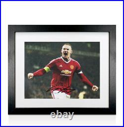 Framed Wayne Rooney Signed Manchester United Photo Celebration Autograph