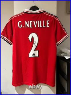 Gary Neville signed Manchester United 98 99 home shirt jersey photo proof + COA