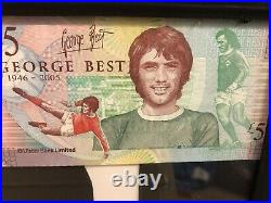 George Best Manchester United Original Art Work With Signed Picture & £5 Note