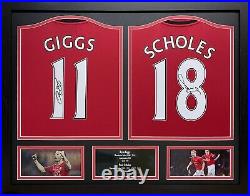Giggs & Scholes 2 Signed Manchester United Football Shirts Display Proof Coa
