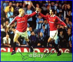 Giggs & Scholes Dual Signed 16x20 Manchester United Football Photo Proof Coa