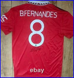Hand Signed Bruno Fernandes Name & Number Manchester United Home Shirt