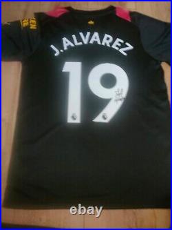 Hand Signed Julian Alvarez Name & Number 19 Manchester City Away Shirt