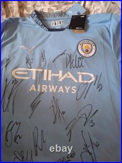 Hand Signed Manchester City Squad Signed Shirt With Club Coa