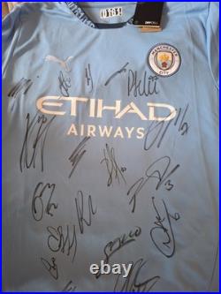 Hand Signed Manchester City Squad Signed Shirt With Club Coa