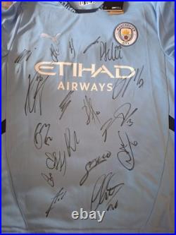 Hand Signed Manchester City Squad Signed Shirt With Club Coa