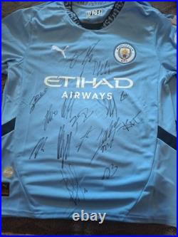 Hand Signed Manchester City Squad Signed Shirt With Club Coa