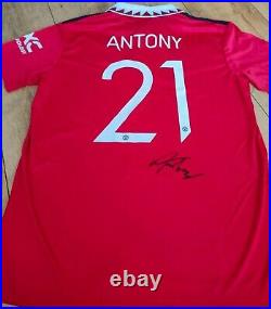 Hand Signed Manchester United 2022/23 Name & Numbered Shirt 21 Antony