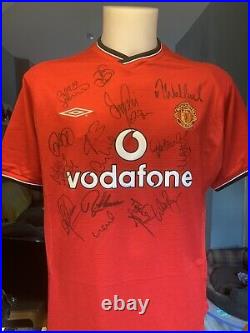 Hand Signed x16 Manchester United Home Shirt 2000/2001 Giggs Neville Beckham ++
