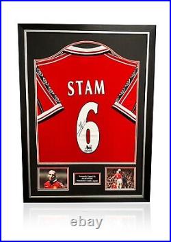 Jaap Stam signed framed Football Shirt Manchester United Red 99 treble shirt