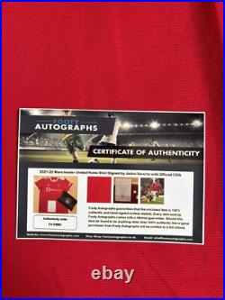 Jadon Sancho Signed Manchester United Football Shirt with COA Adidas Authentic Jadon Sancho Signed Manchester United Football Shirt with COA Adidas Authentic