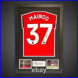 Kobbie Mainoo Hand Signed And Framed Manchester United Football Shirt £299 Kobbie Mainoo Hand Signed And Framed Manchester United Football Shirt £299
