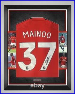 Kobbie Mainoo Hand Signed & Framed Manchester United Football Shirt COA /Proof