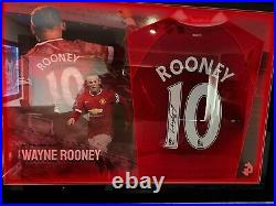 LED Framed Wayne Rooney Hand Signed Manchester United Football Shirt With Coa