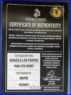 LED Framed Wayne Rooney Hand Signed Manchester United Football Shirt With Coa