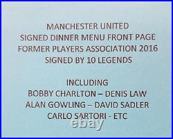 MANCHESTER UNITED DINNER MENU Cover 2016 SIGNED BY 10 FORMER PLAYERS COA RARE MANCHESTER UNITED DINNER MENU Cover 2016 SIGNED BY 10 FORMER PLAYERS COA RARE