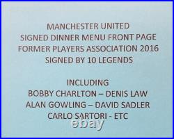 MANCHESTER UNITED DINNER MENU Cover 2016 SIGNED BY 10 FORMER PLAYERS COA RARE MANCHESTER UNITED DINNER MENU Cover 2016 SIGNED BY 10 FORMER PLAYERS COA RARE