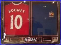 Manchester United 2x Hand Signed Shirts Wayne Rooney & Bobby Charlton Framed