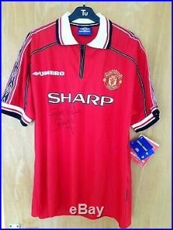 Manchester United BNWT 1998 Original Home Jersey Shirt Large Signed Dwight Yorke