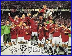 Manchester United Champions League 1999 Football Photo Signed By 12 Coa Proof