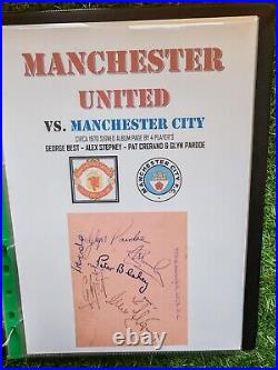 Manchester United George Best Vs Manchester City. 4 Signed On Page A4 Display