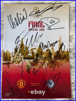 Manchester United Hand Signed 2008 Moscow CL FINAL Programme PSA QO Card + COA