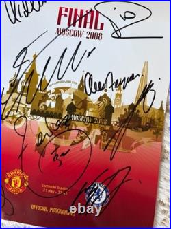 Manchester United Hand Signed 2008 Moscow CL FINAL Programme PSA QO Card + COA