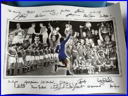 Manchester United Legends 1940's-90's Hand Signed x24 Montage 23.5x16.5 COA