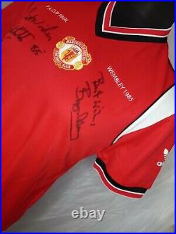 Manchester United Man Utd Retro 1985 Wembley Final Shirt Signed Robson Whiteside