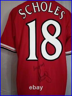 Manchester United Number 18 Treble Shirt Signed Paul Scholes With Guarantee