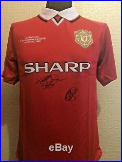 Manchester United Retro 1999 Camp Nou CL Final Shirt Signed Solskjaer Sheringham