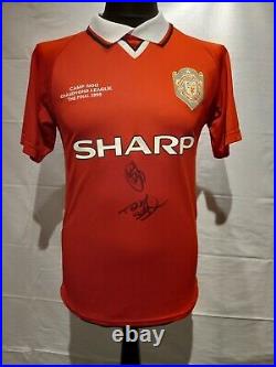 Manchester United Retro Camp Nou 1999 Final Shirt Signed Solskjaer Sheringham