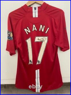 Manchester United Shirt Home 2007/08 MATCH WORN Nani Size L COA Signed Original