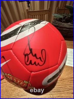 Manchester United Signed Football With Club COA Scholes, Tevez, Evra, Vidic + +