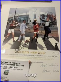 Manchester United Signed Lithograph Ronaldo Charlton Law Ballon D'Or 1968 2008