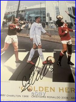 Manchester United Signed Lithograph Ronaldo Charlton Law Ballon D'Or 1968 2008