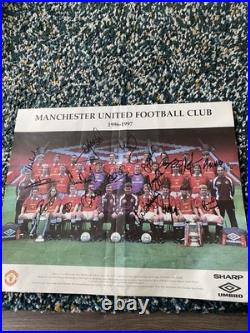 Manchester United Signed Poster 1996-1997. Beckham, Giggs, Cantona, Keane Etc Manchester United Signed Poster 1996-1997. Beckham, Giggs, Cantona, Keane Etc