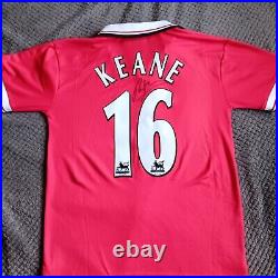 Manchester United Treble Number 16 Retro Home Shirt Signed Roy Keane