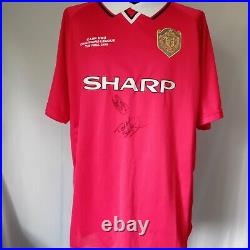 Manchester United Treble Retro 1999 Camp Nou Shirt Signed Solskjaer Sheringham