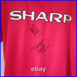 Manchester United Treble Retro 1999 Camp Nou Shirt Signed Solskjaer Sheringham