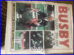 Manchester united signed football ball plus MEN busby tributes 30 page each