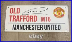 Matheus Cunha Signed Manchester United Old Trafford Street Sign Matheus Cunha Signed Manchester United Old Trafford Street Sign