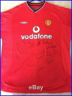 Multi Signed Manchester United 2001 Home Shirt Beckham Keane Solskjaer Giggs