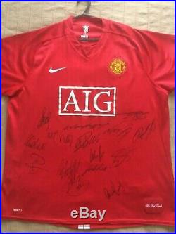 Multi Signed Manchester United 2007 2008 Home Shirt Ronaldo Rooney Scholes Giggs