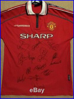 Multi Signed Manchester United Man Utd Treble Shirt 1998 1999 Beckham Schmeichel