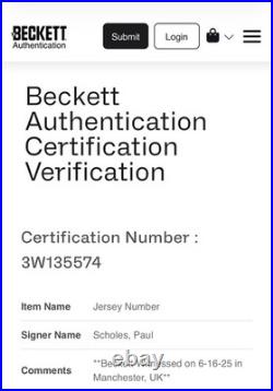 Nike Manchester United Paul Scholes Autographed Jersey Beckett Authenticated