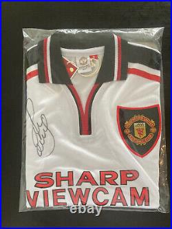 Official Retro (1999 White Away) Manchester United Shirt Signed By Paul Scholes