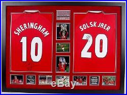 Ole Gunnar Solskjaer Teddy Sheringham Signed FRAMED Shirts Manchester United COA